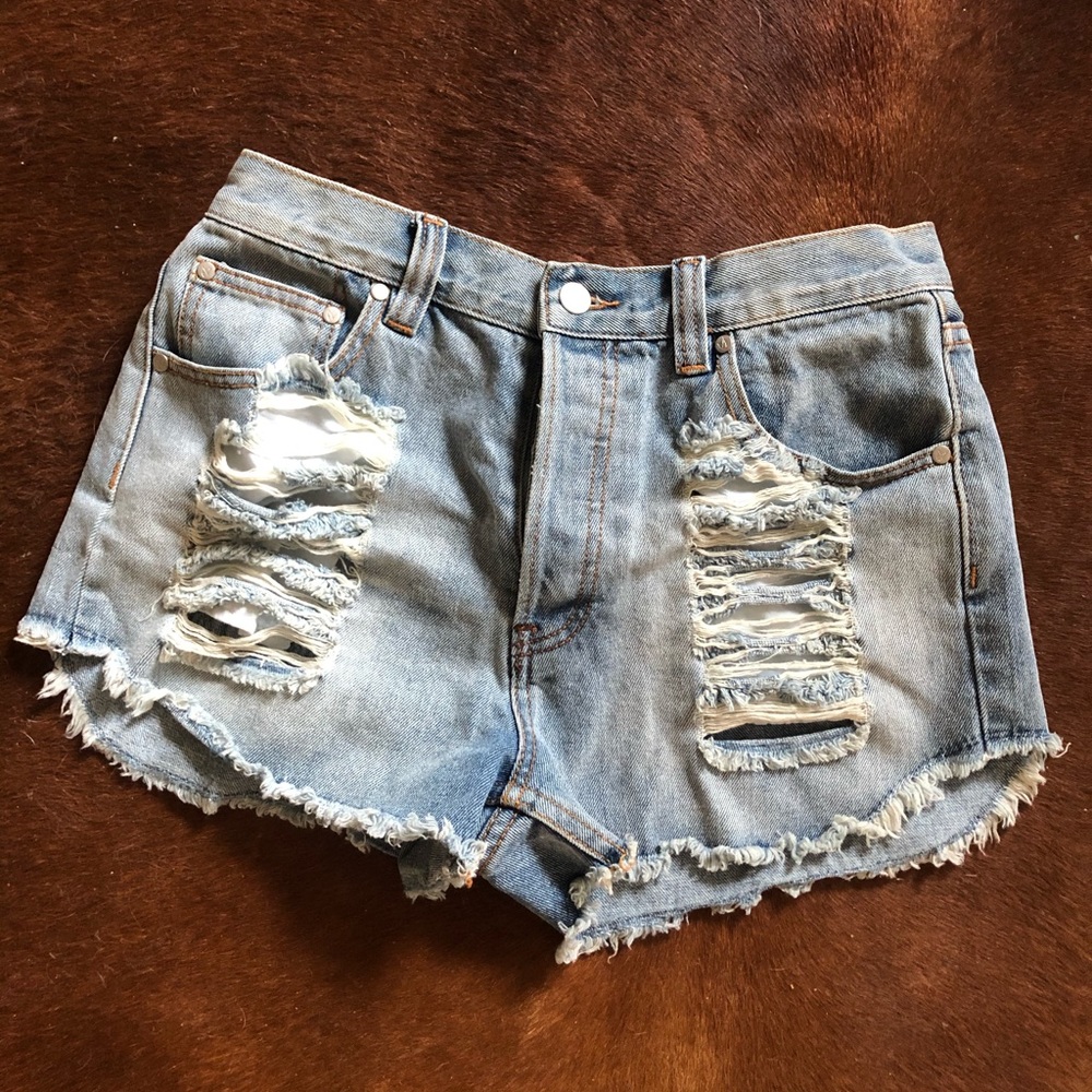 MinkPink thrasher high waist jean shorts
